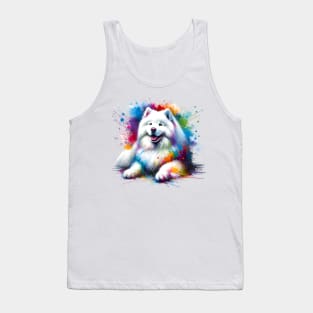 Samoyed Dog Captured in Colorful Abstract Splash Art Tank Top